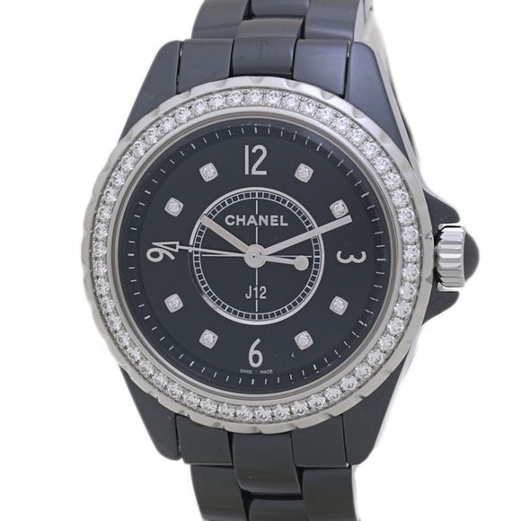 CHANEL J12 Black Ceramic with 8 Diamond Bezel, H3108, Women's Watch, and Stai... - Picture 1 of 10